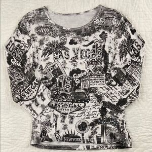 Vintage Take Two Las Vegas Bejeweled Quarter Sleeve Y2K Shirt